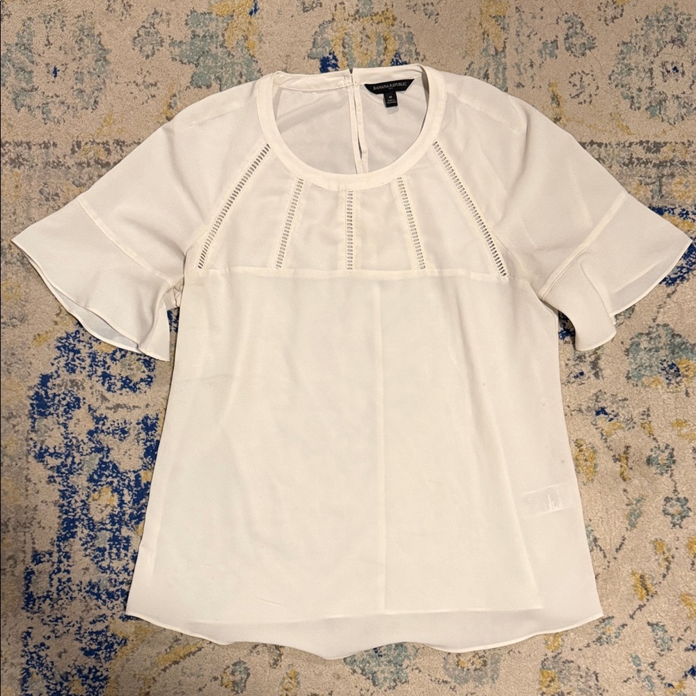 Banana Republic Ivory Blouse with Ruffle Sleeves